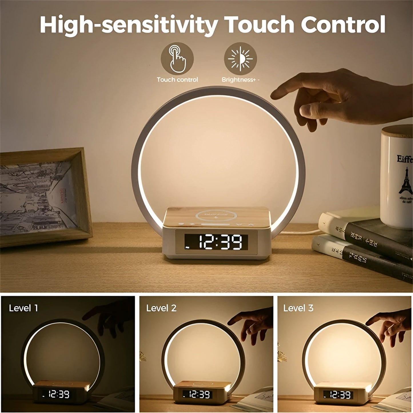 3-in-1 LED Table Lamp with Wireless Charger and Alarm Clock