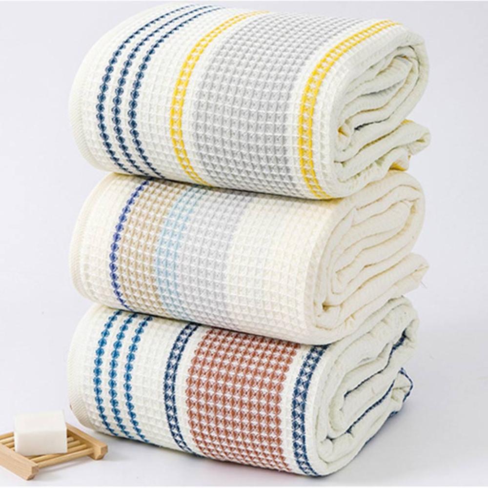 Colorblock Striped Cotton Bath Towel - Soft Honeycomb Weave