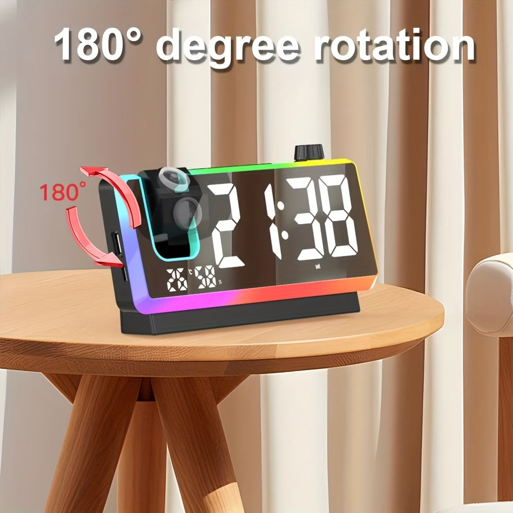 LED Projection Alarm Clock with RGB Display and Dual Time Function