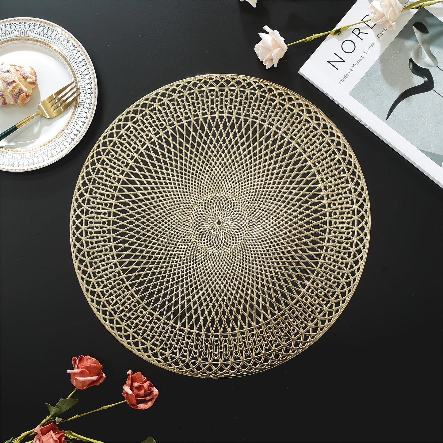 Round Geometric PVC Placemats - Heat-Resistant Elegant Table Mats