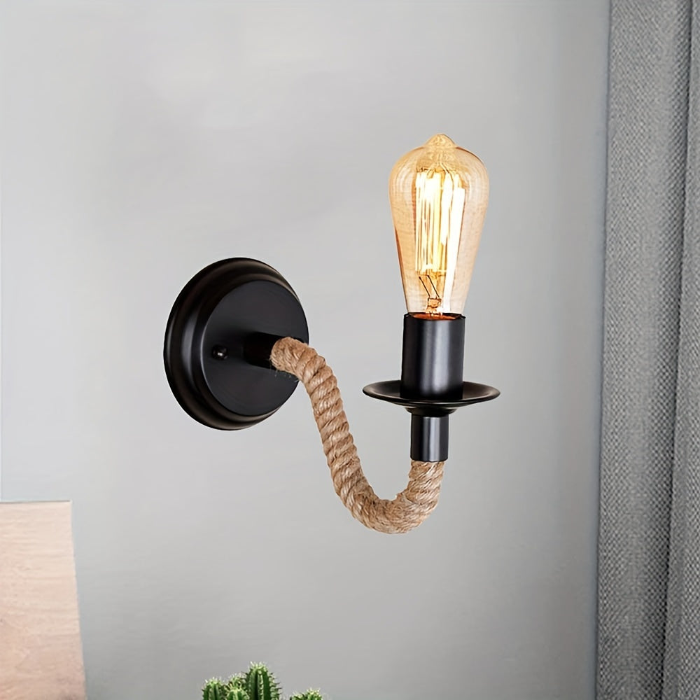 Vintage Rope Wall Sconce with Matte Black Metal Base