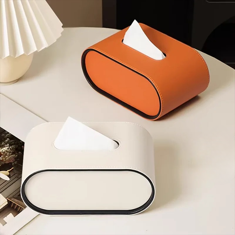 Oval Leather Tissue Box - Elegant Design