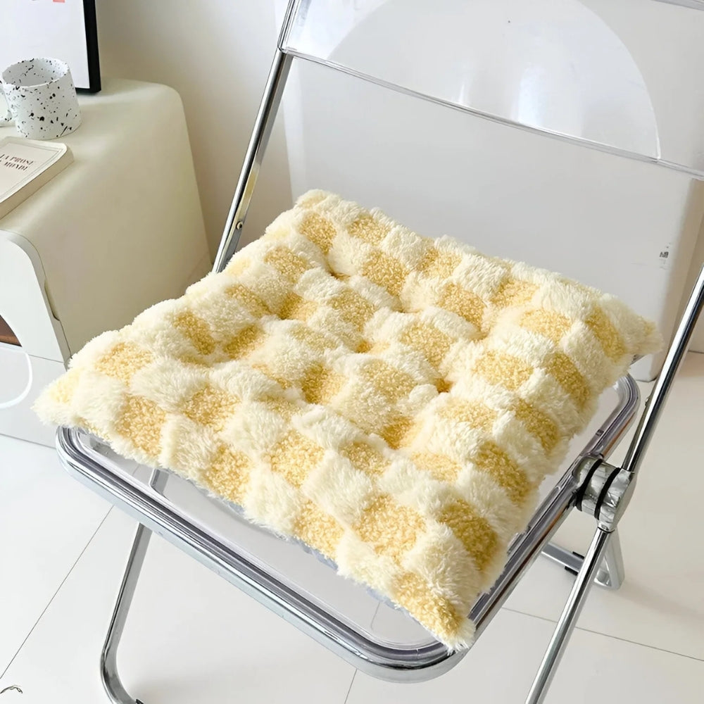 Fuzzy Checkered Fur Padded Seat Cushion