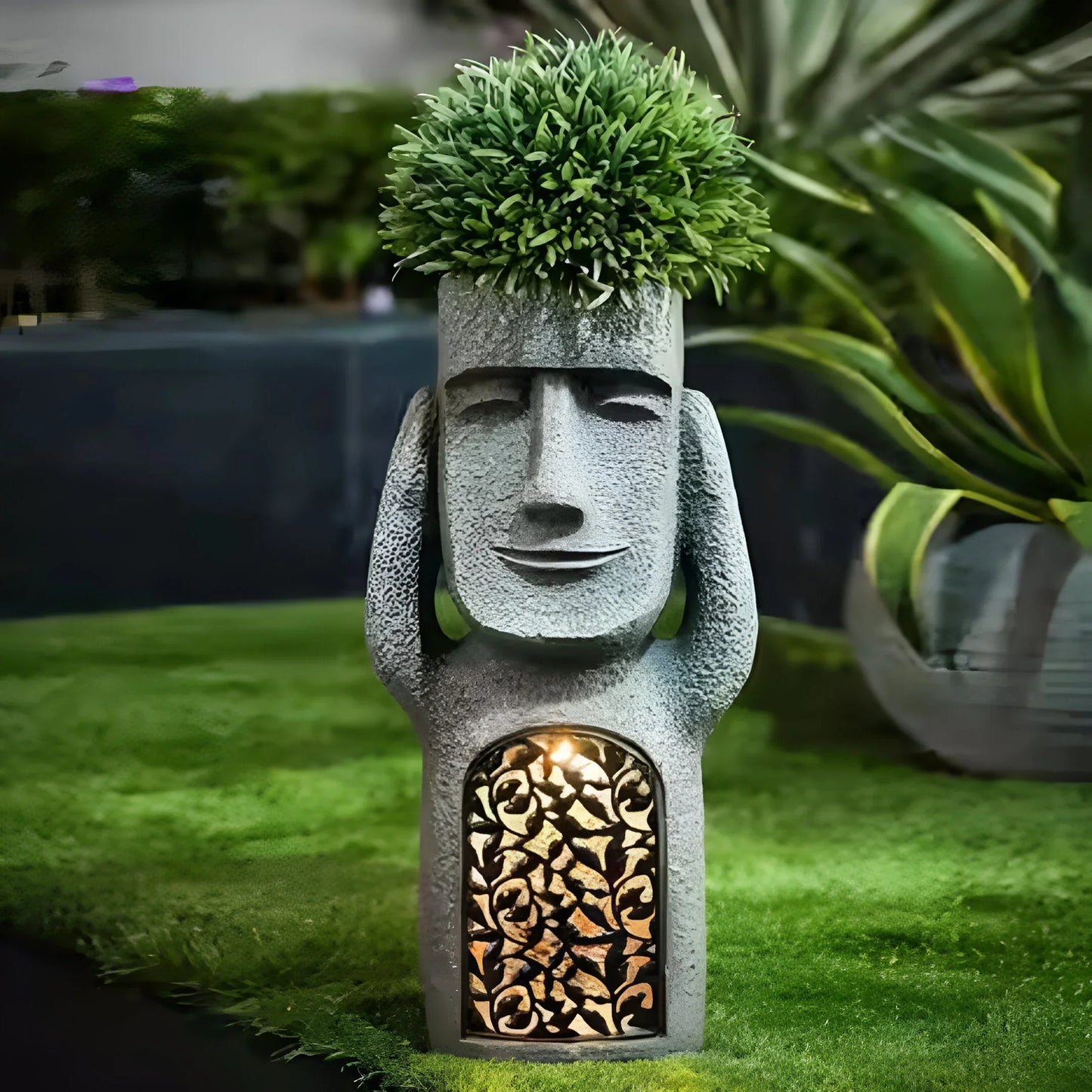 Solar LED Face Planter with Abstract Design