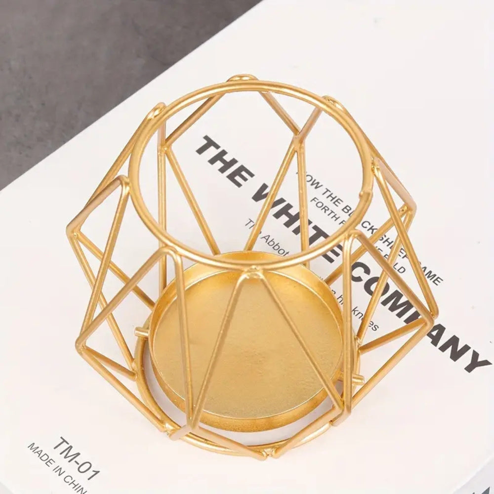 Geometric Iron Candle Holder in Black or Gold Finish