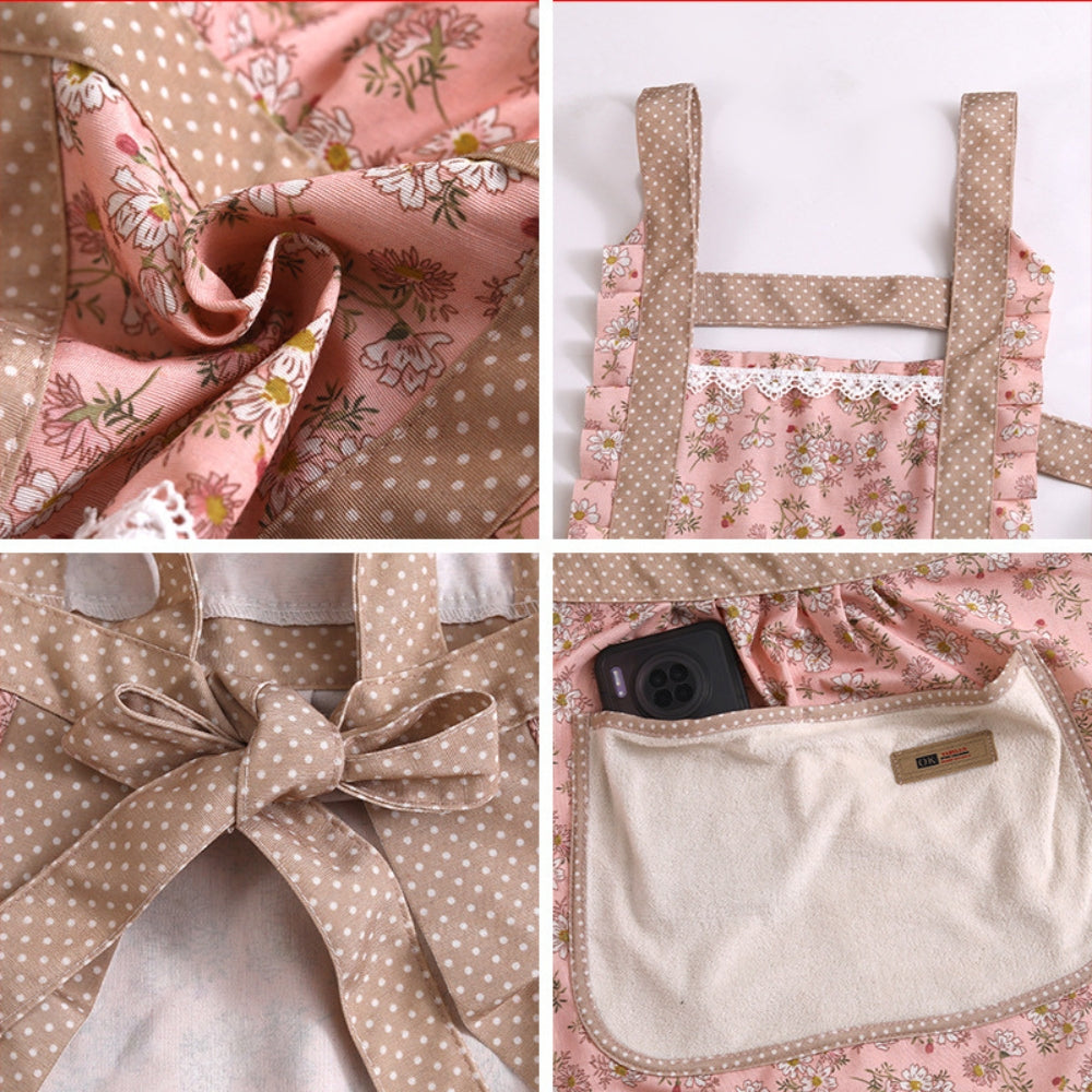 Floral Cotton Kitchen Apron with Pockets