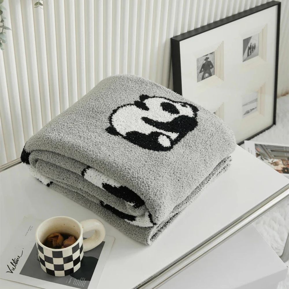 Kawaii Panda Jacquard Knit Blanket