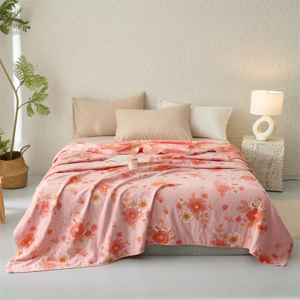 Blush Floral Organic Cotton Gauze Blanket