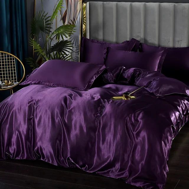 Luxury Silk Satin Bedding Set with Duvet Cover and Pillowcases