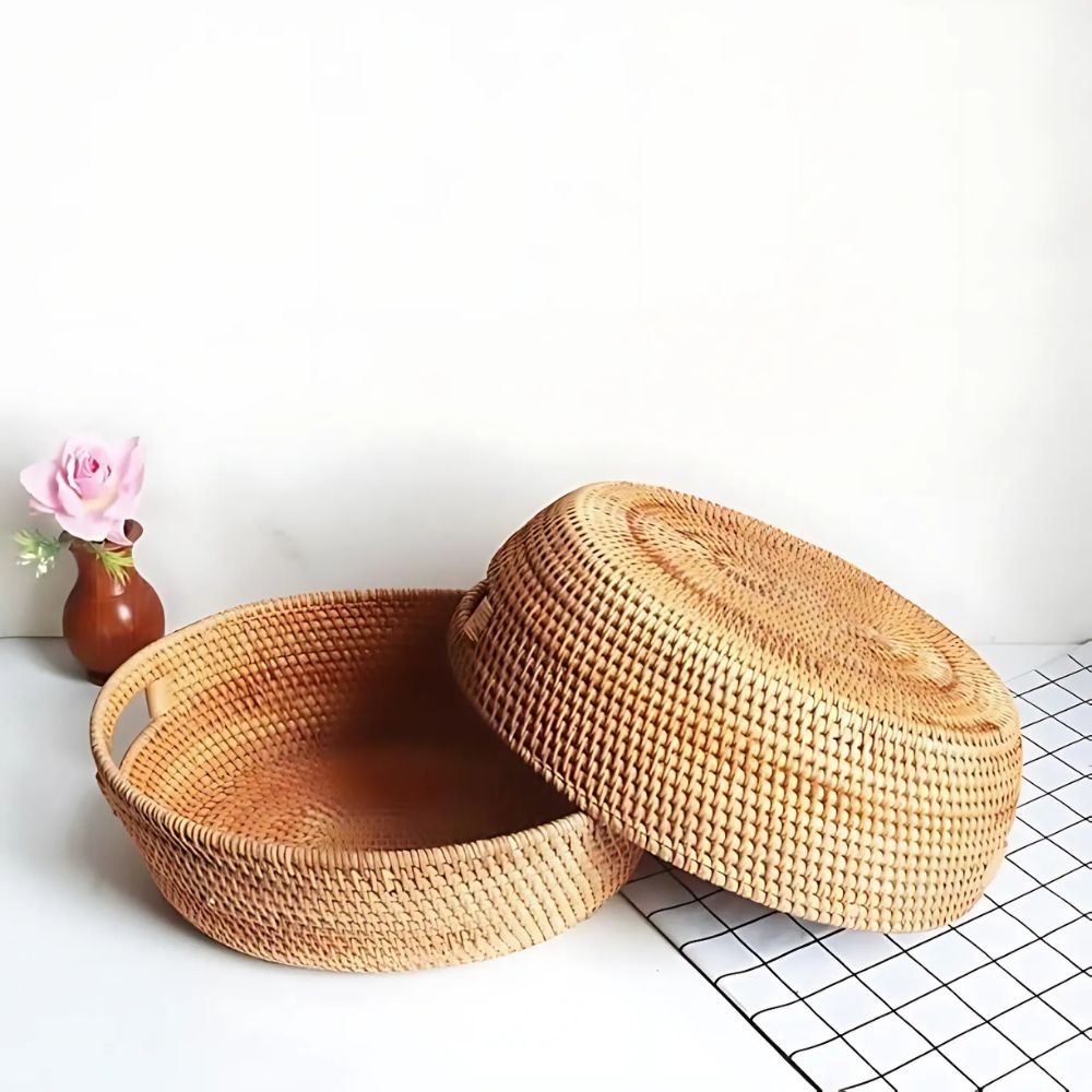 Handwoven Rattan Oval Tray for Organizing Fruits and Snacks