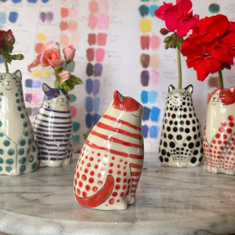 Dotted Cat Ceramic Vase 5.5 Inch