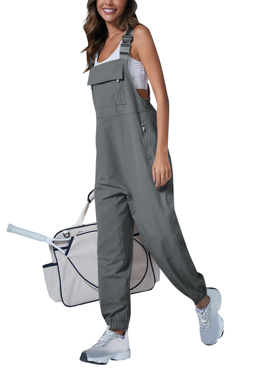 Loose Fit Women's Cargo Overalls with Zippered Pockets