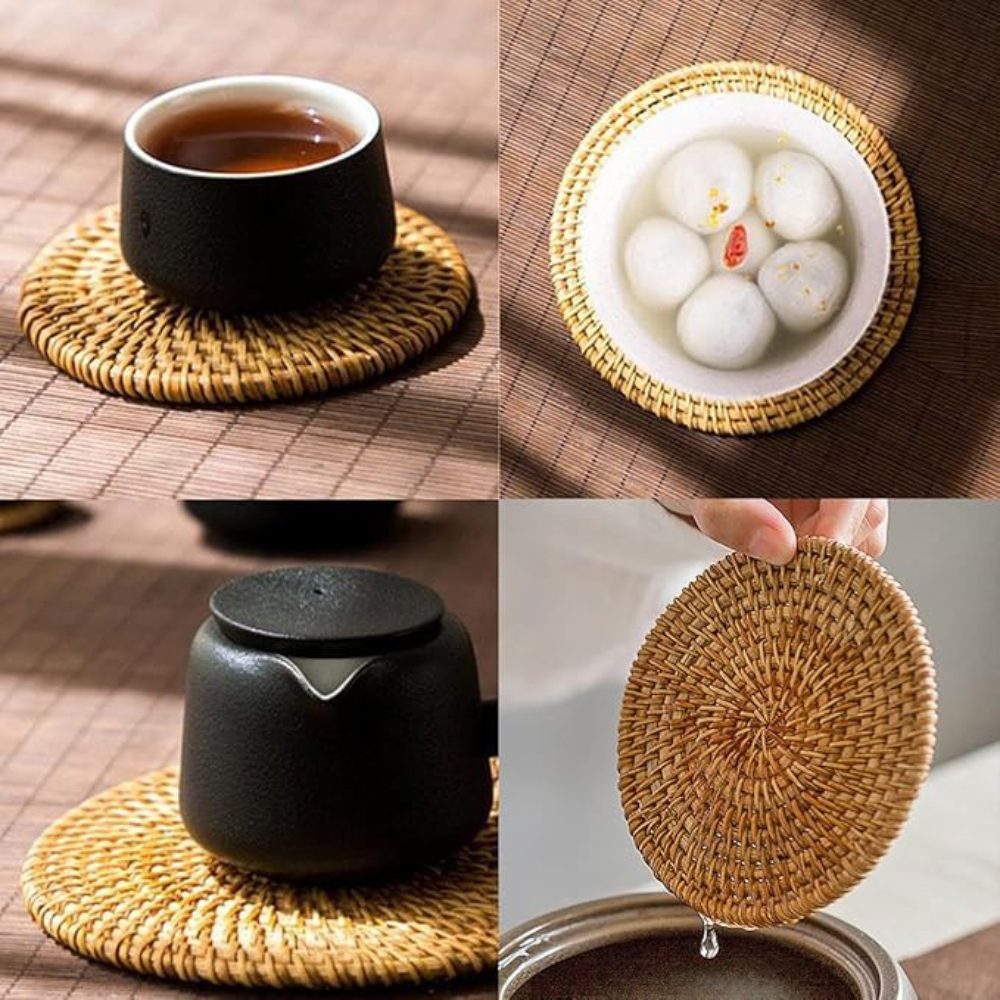 Handmade Rattan Coaster Set - Rustic 3-Inch Drink Protectors