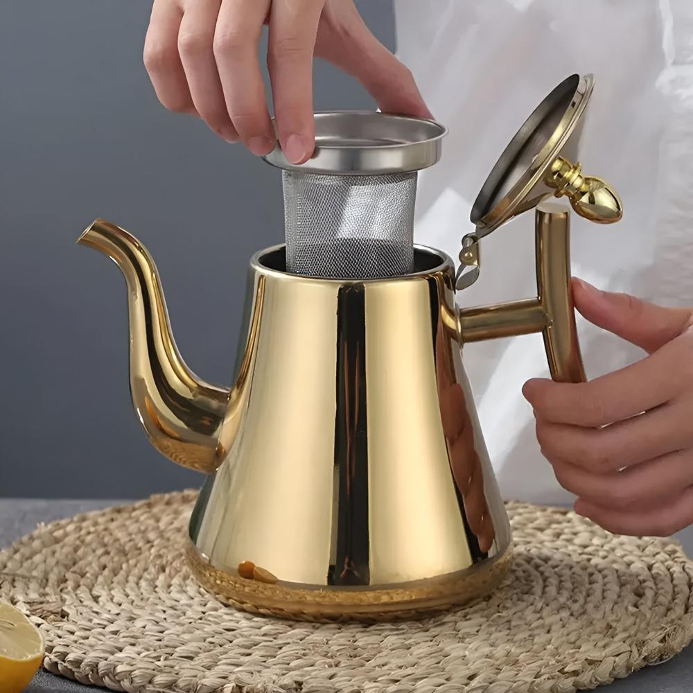 Stainless Steel Kettle with Built-in Filter for Tea and Coffee