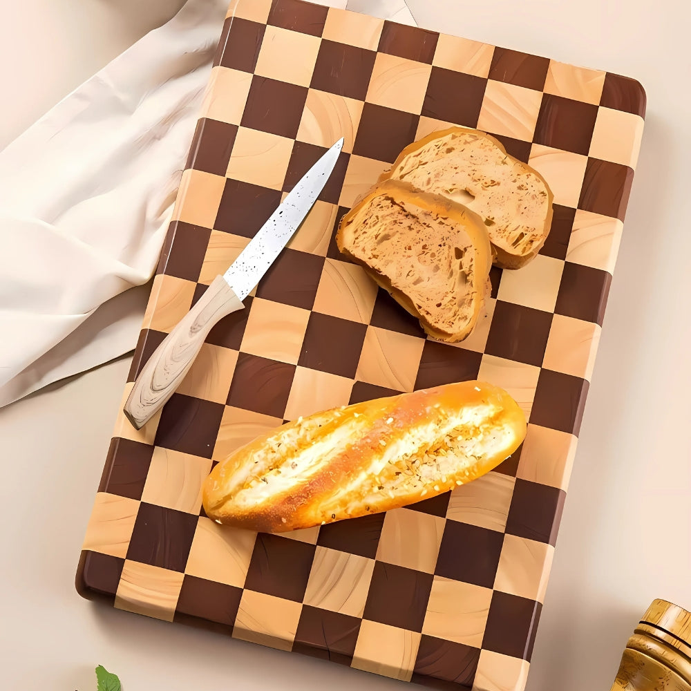 Chess-Inspired Acacia Wood Cutting Board