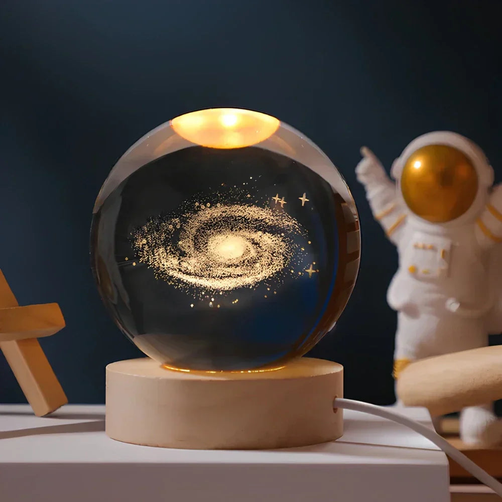 3D LED Crystal Ball Night Light with Wooden Base