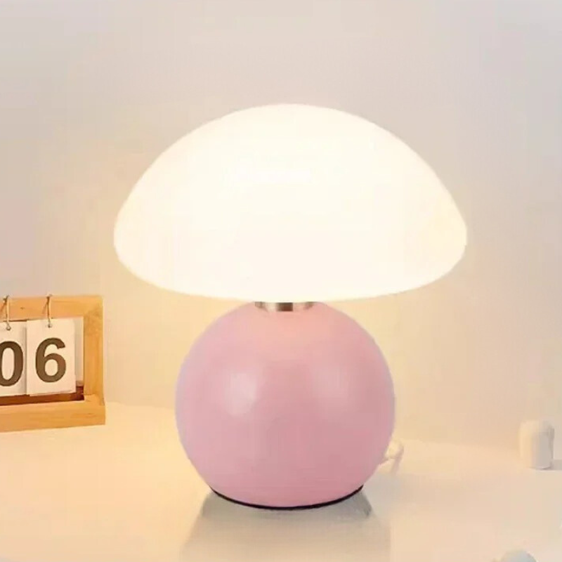 Cream Ceramic Mushroom Table Lamp with Warm LED Glow