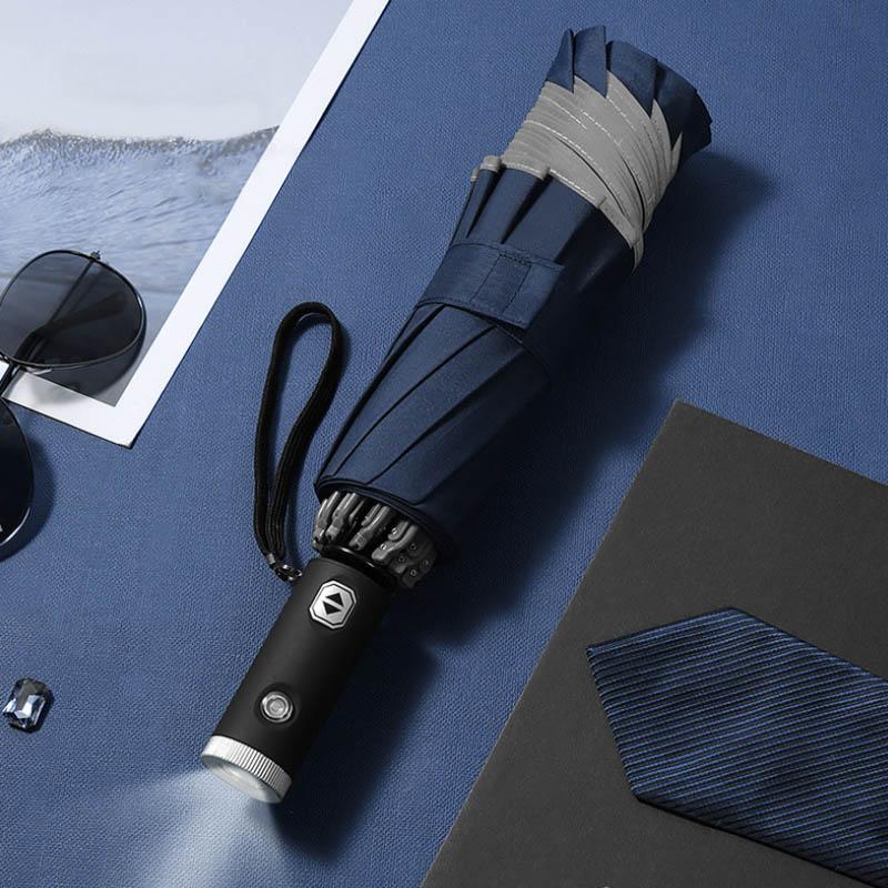 Automatic Inverted Travel Umbrella with LED Light and Reflective Edge