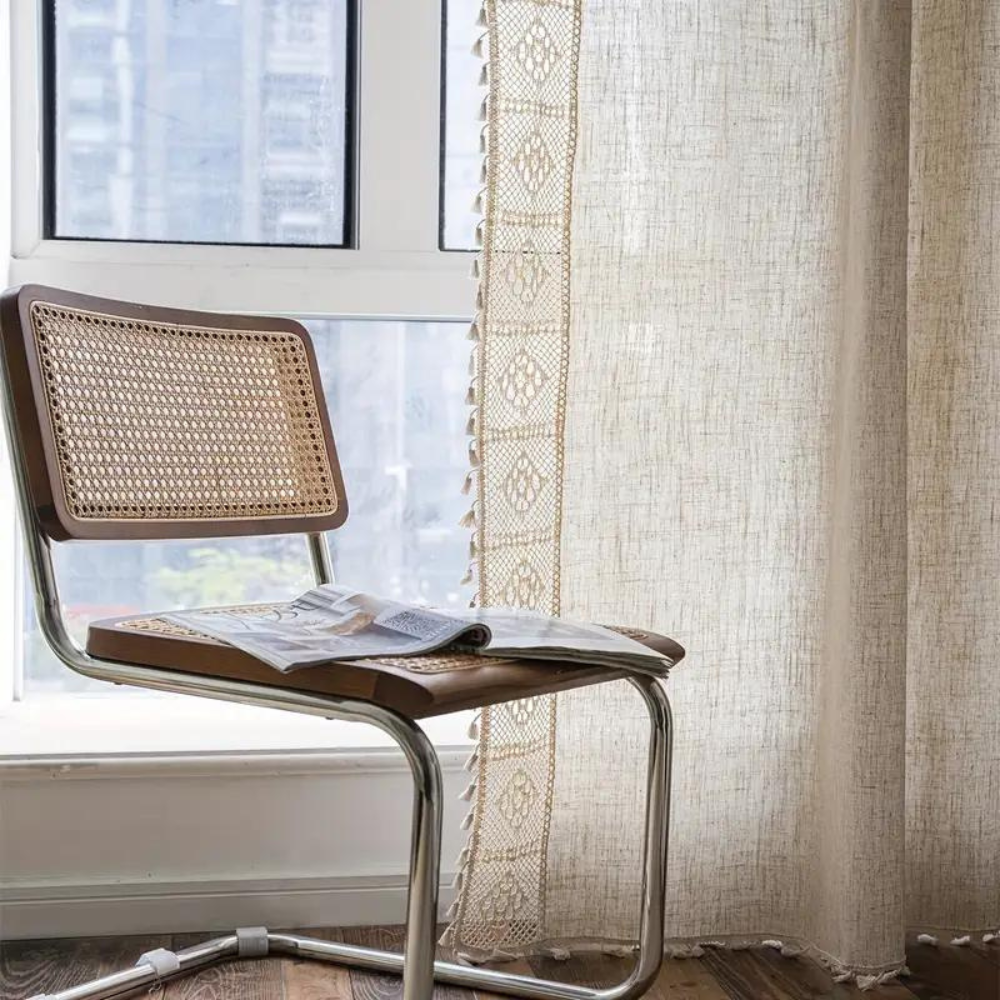 Linen Geometric Tassel Curtain for Rustic Decor