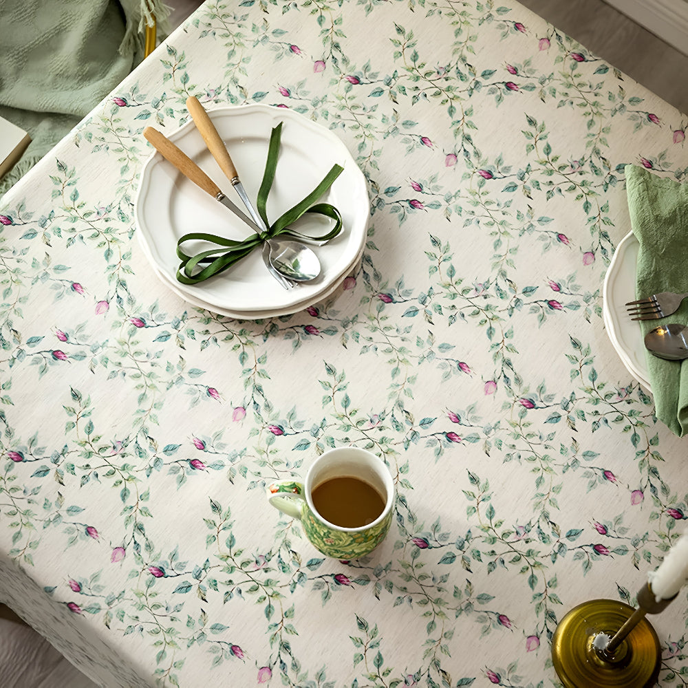 Floral Microfiber Tablecloth with Earthy Motifs