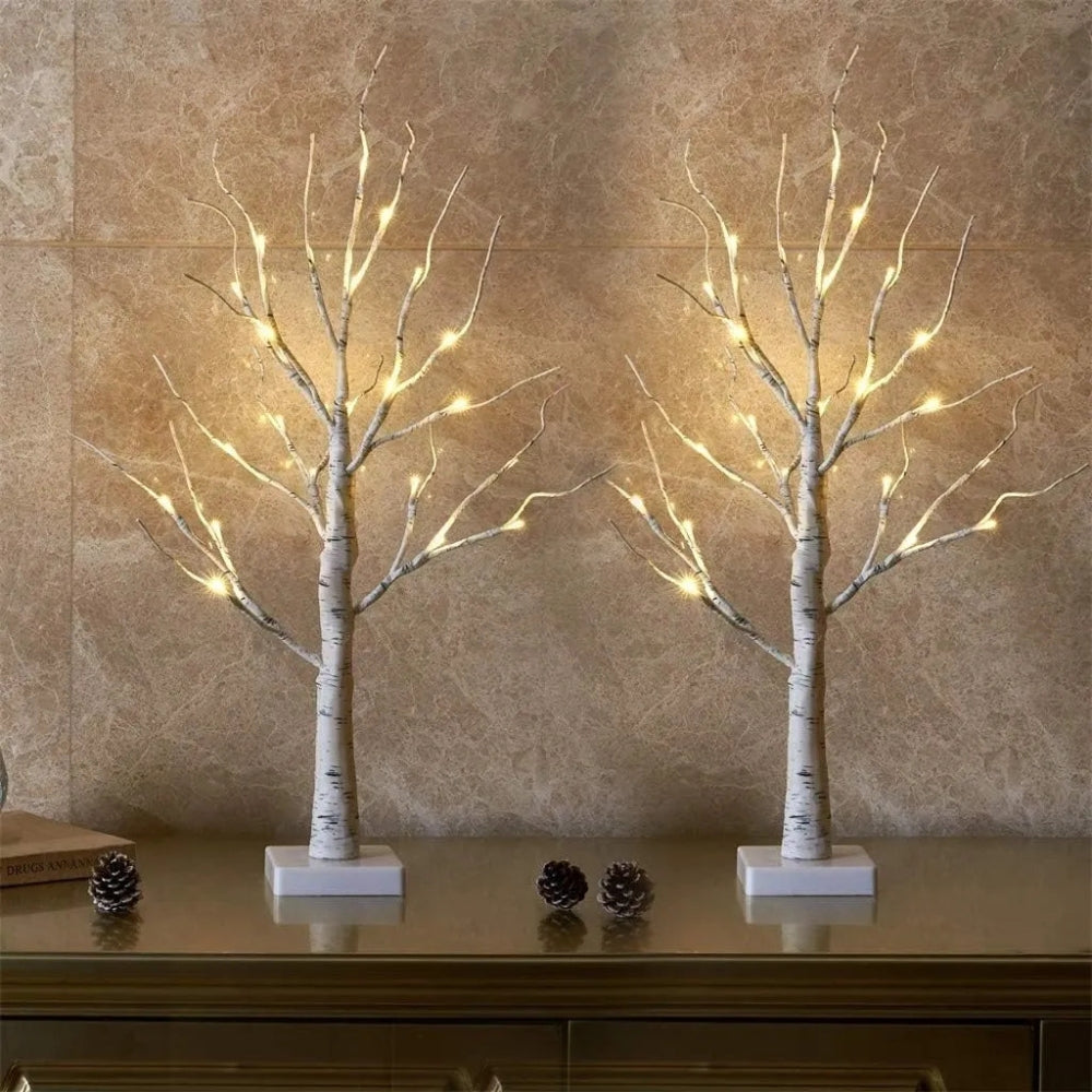 Lighted White Birch Tree Decor with USB and Battery Power