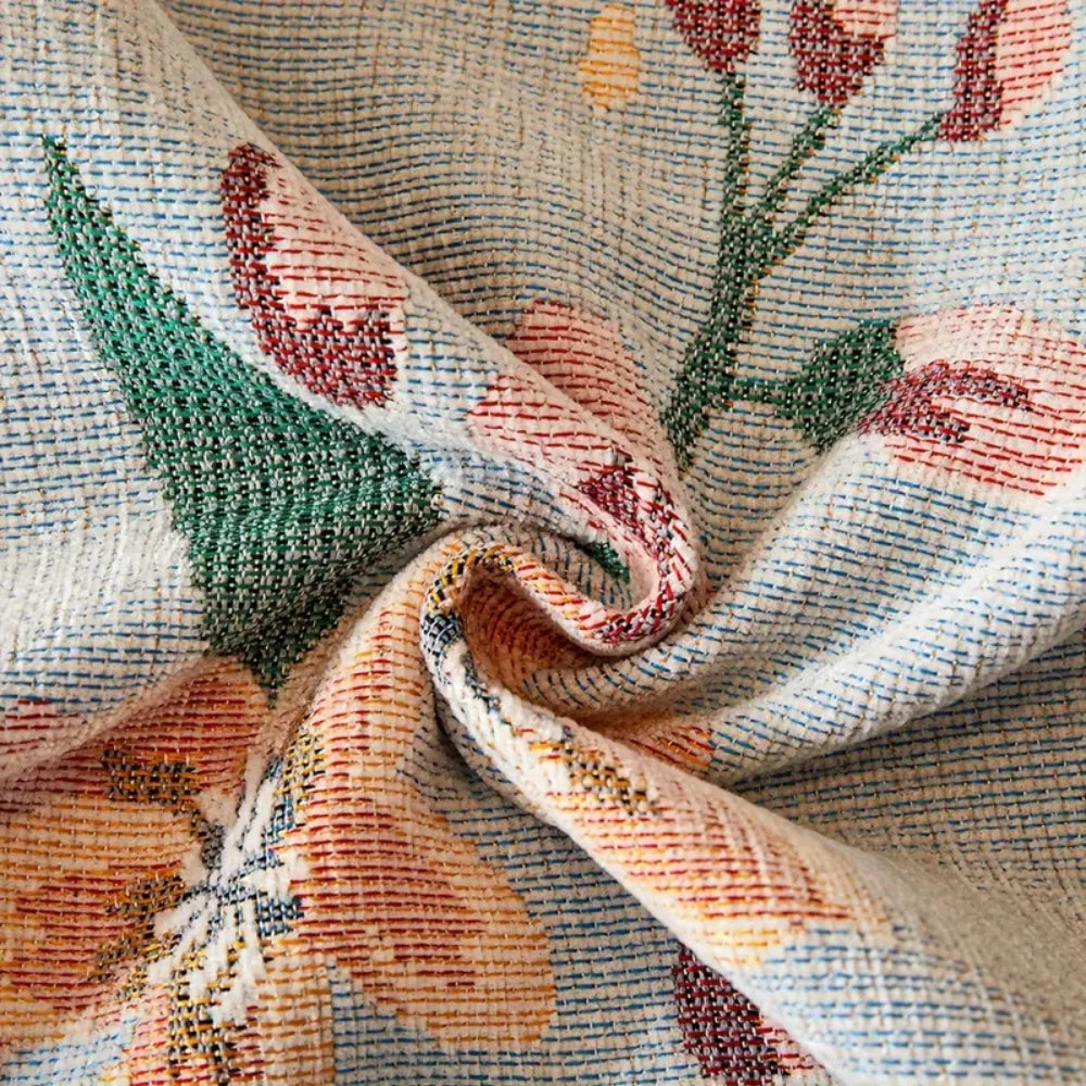 Reversible Floral Chenille Sofa Cover with Tassels