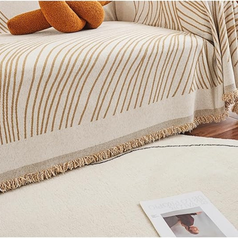 Chenille Wave Pattern Sofa Cover with Tassels