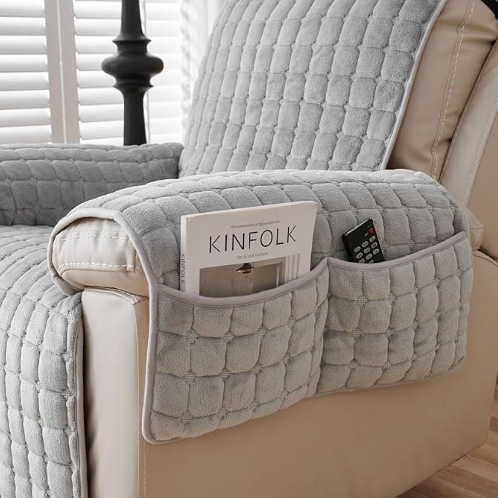 Quilted Microfiber Recliner Cover with Storage Pocket