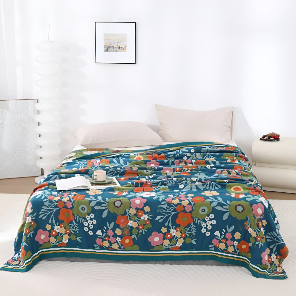 Wildflower Cotton Blanket with Floral Design