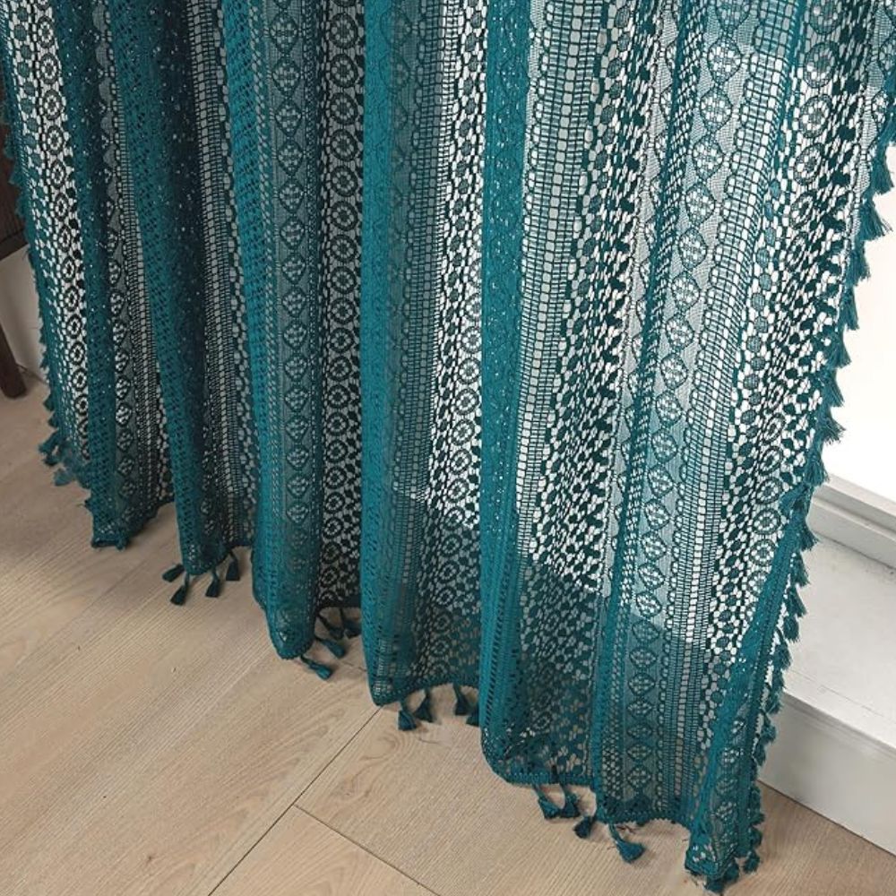 Crochet Lace Tassel Light Filtering Curtain