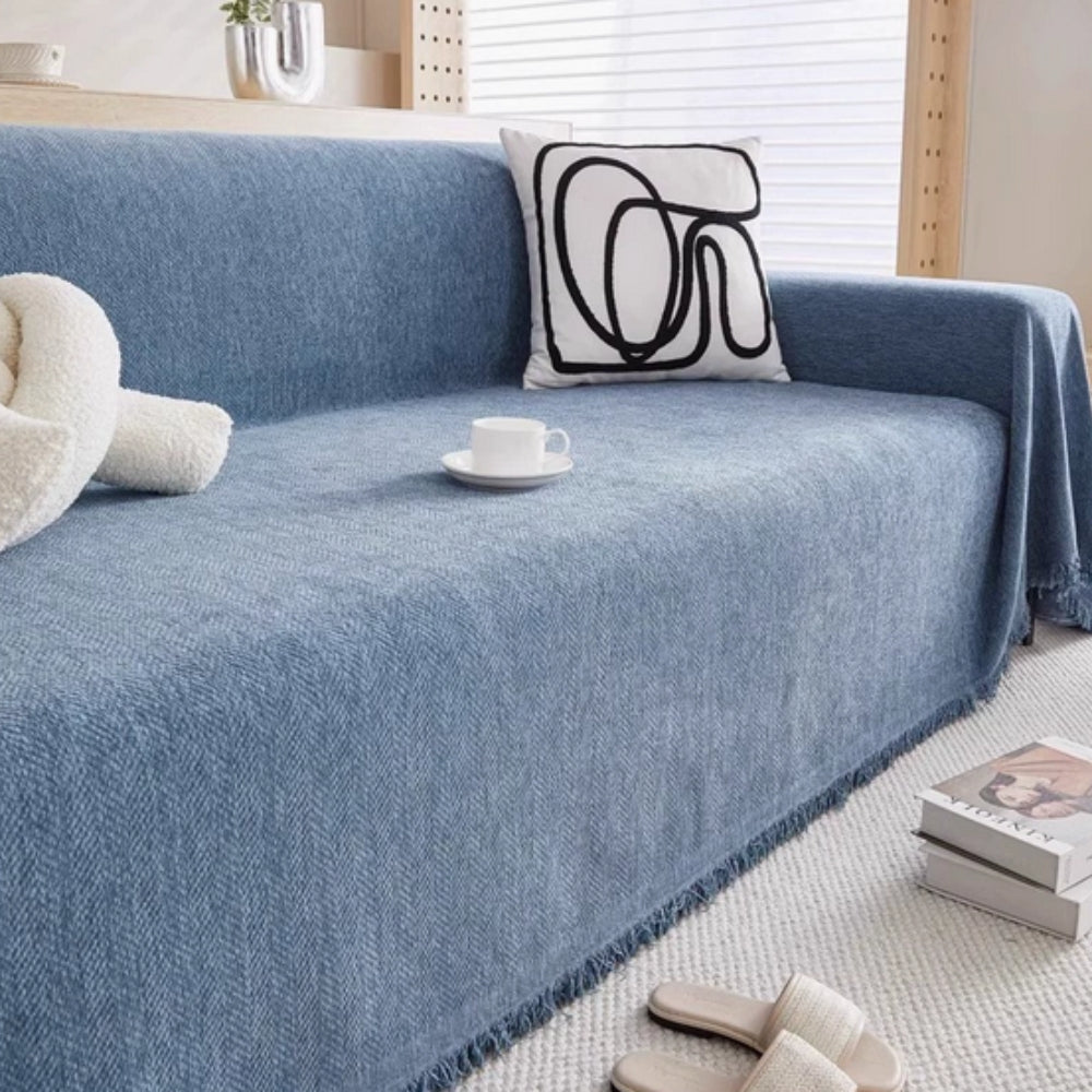 Chenille Sofa Cover with Tassels - Water-Resistant, Pet-Friendly