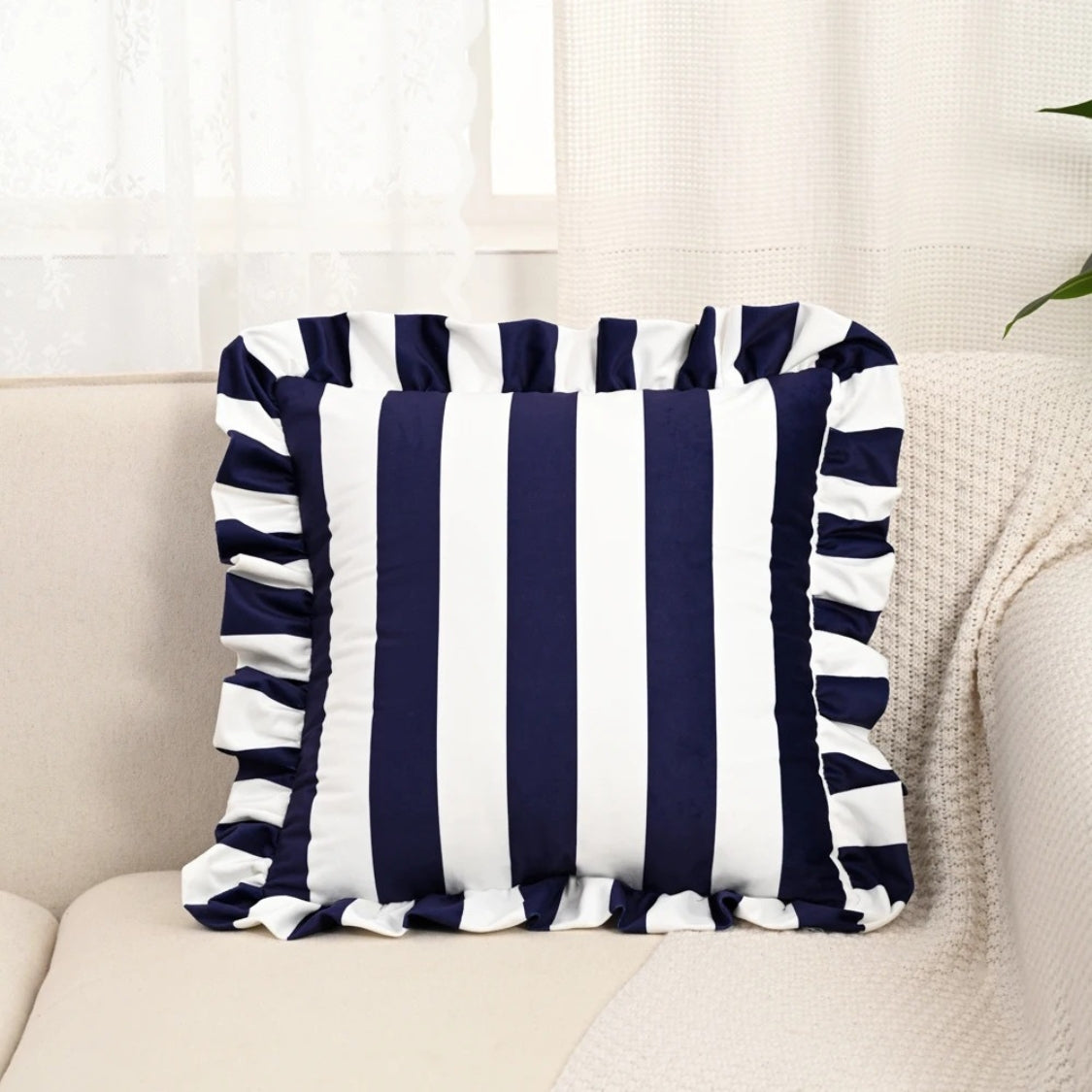Striped Ruffle Cushion Cover in Soft Microfiber