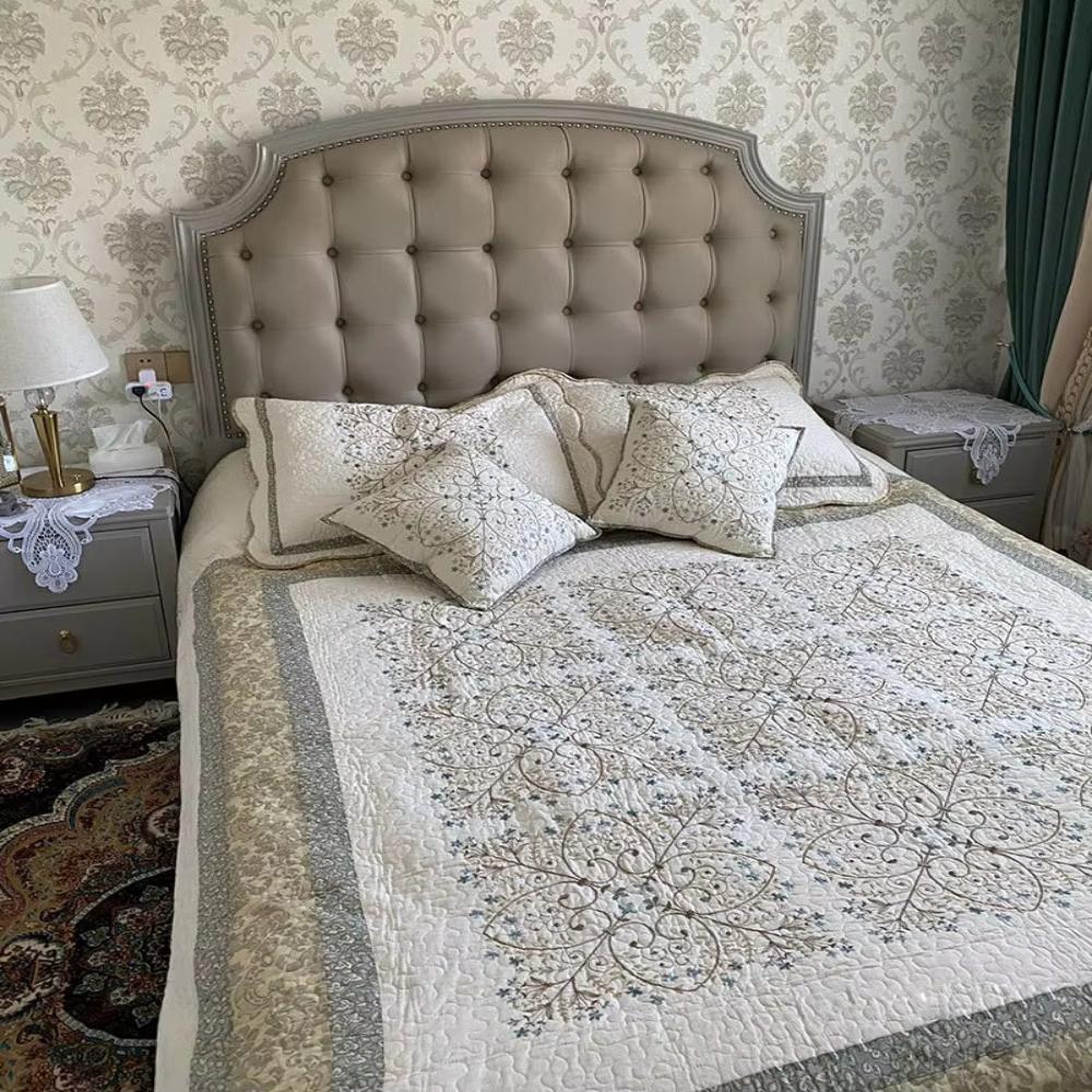 Elegant Reversible Embroidered Patchwork Coverlet Set