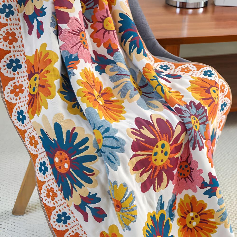 Floral Cotton Bath Towel - Lightweight & Quick-Drying
