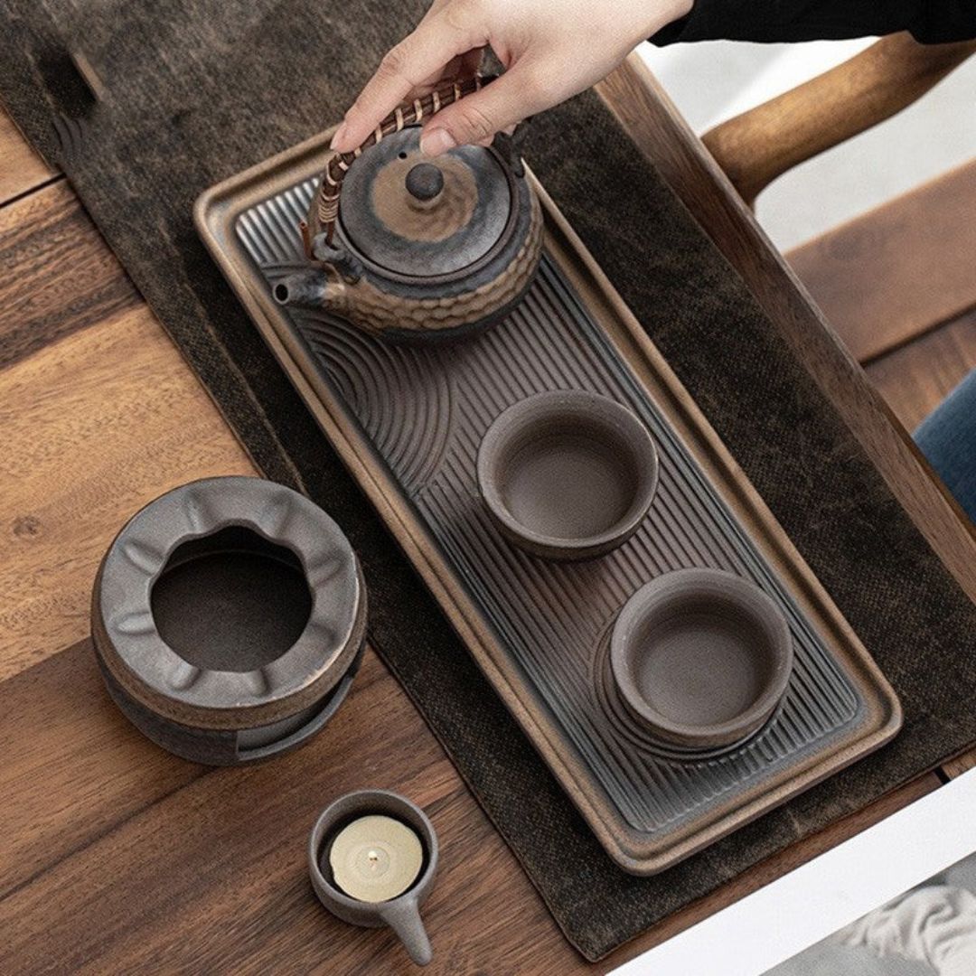 Japanese Ceramic Tea Set with Warmer and Unique Glaze