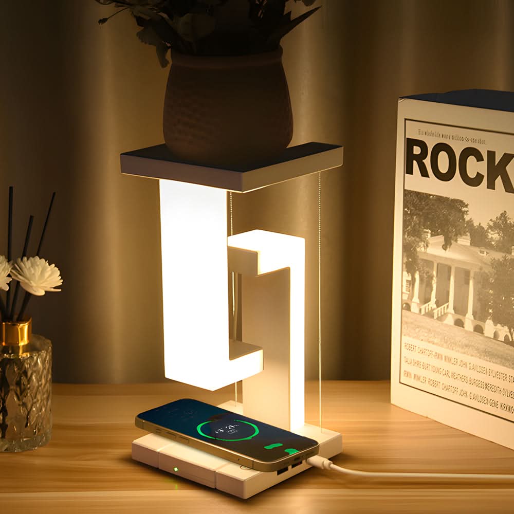 Levitating LED Table Lamp with Wireless Charging and Ambient Light