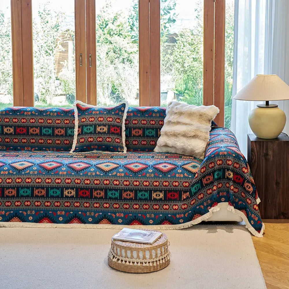 Bohemian Geometric Sofa Cover in Chenille