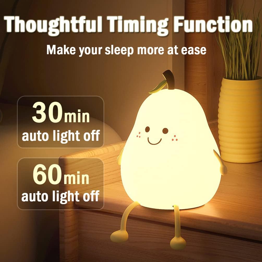 Pear-Shaped LED Night Light with USB Charger and Warm White Glow