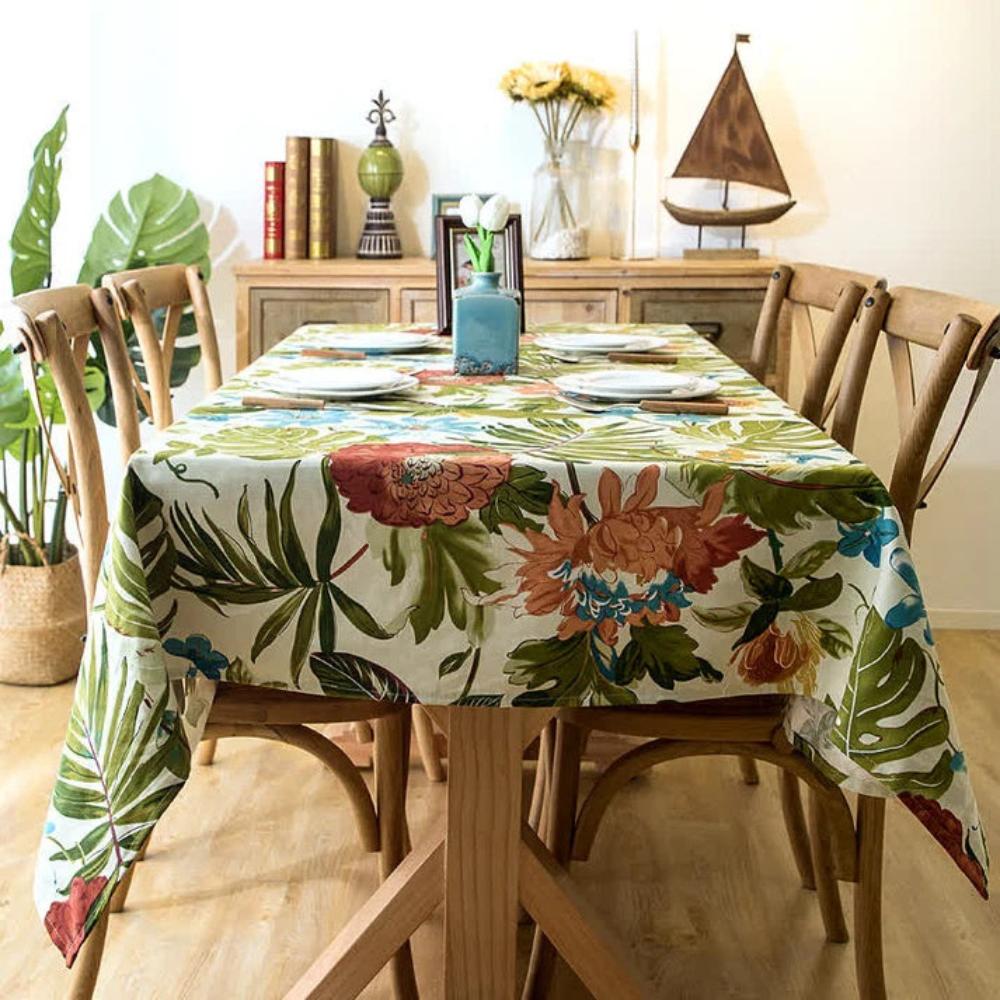 Monstera Leaves Cotton Tablecloth for Tropical Dining