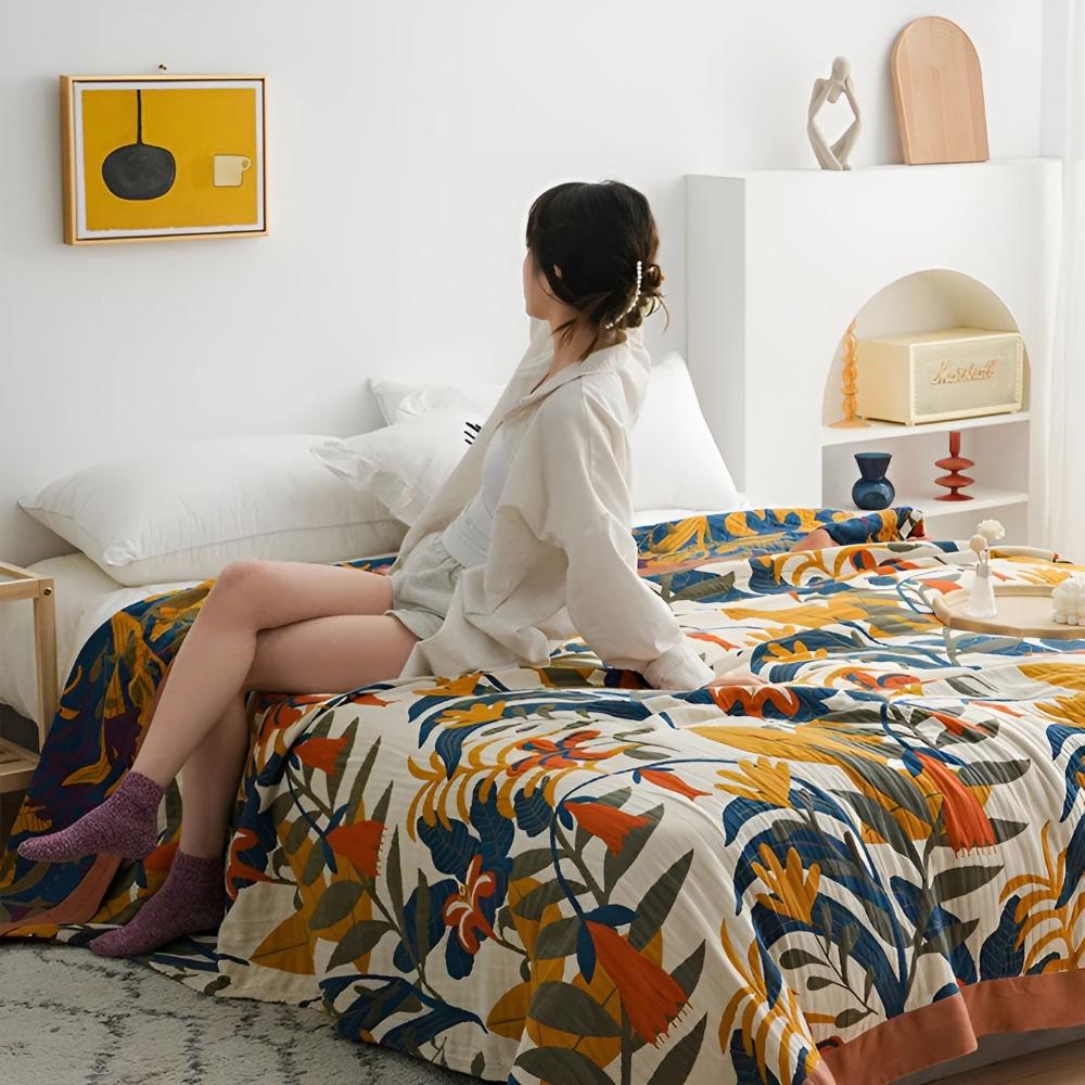 Organic Cotton Boho Floral Blanket