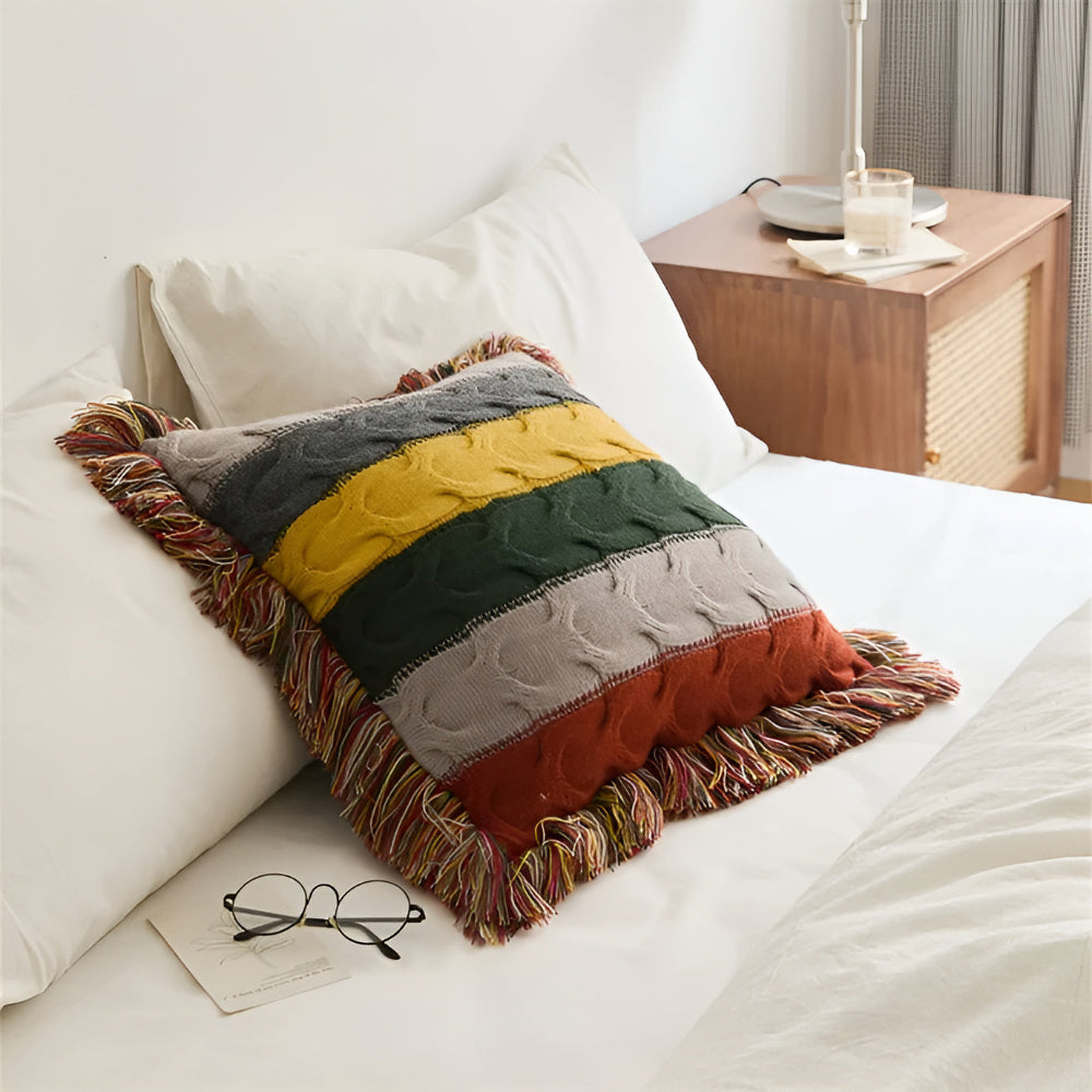 Colorful Cable Knit Cushion in Warm Autumn Hues