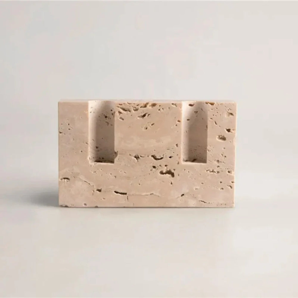 Dual Travertine Marble Taper Candle Holder