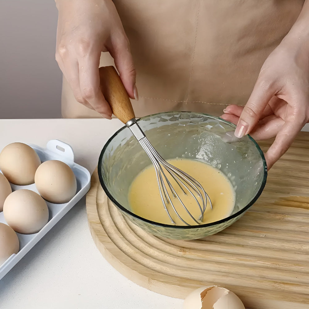 Mini Stainless Steel Whisk with Ergonomic Wooden Handle