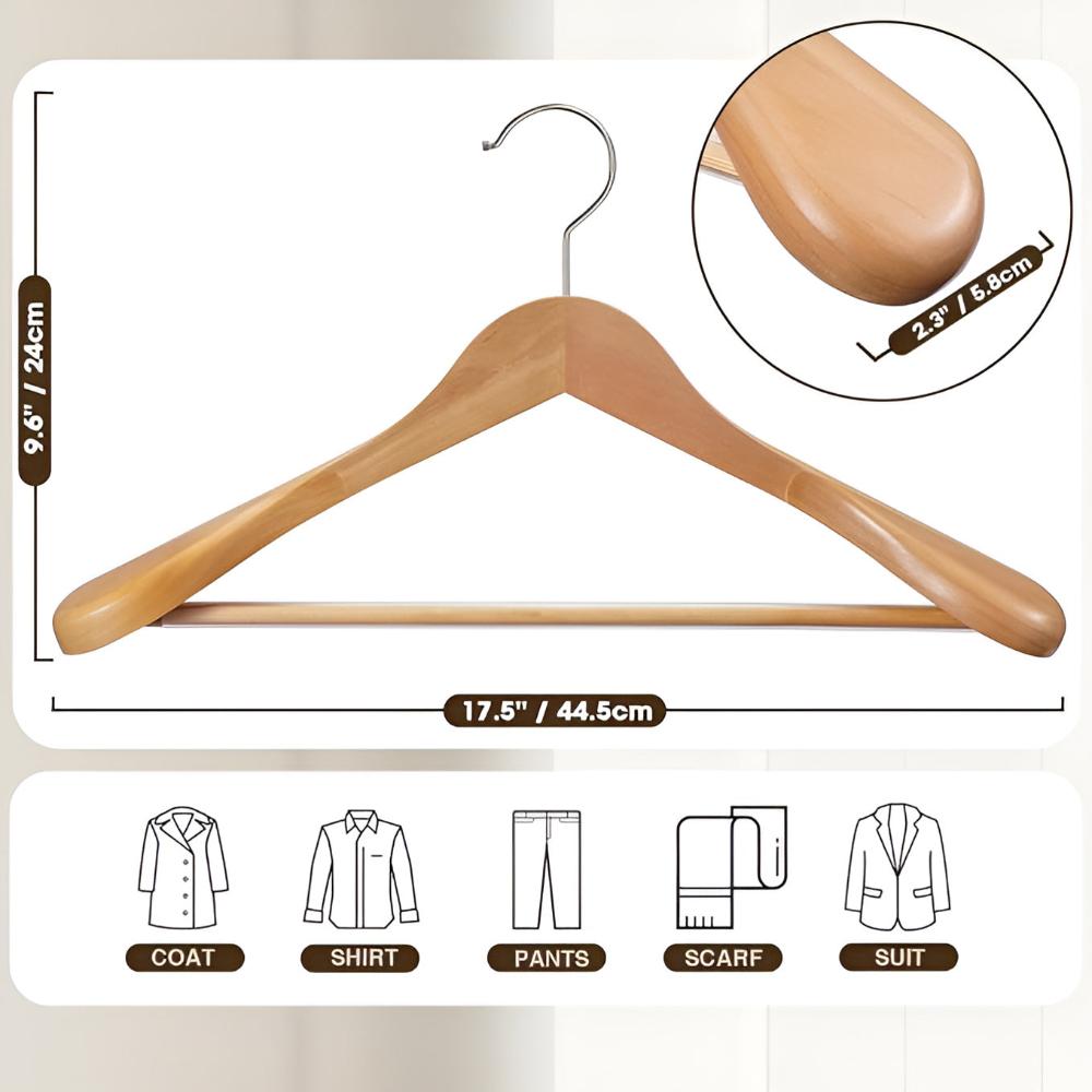 360° Wooden Suit Hanger with Non-Slip Bar