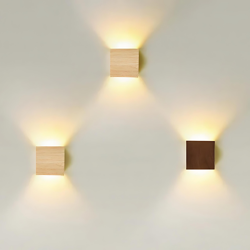 Scandinavian Square Wooden Wall Lamp with LED Light