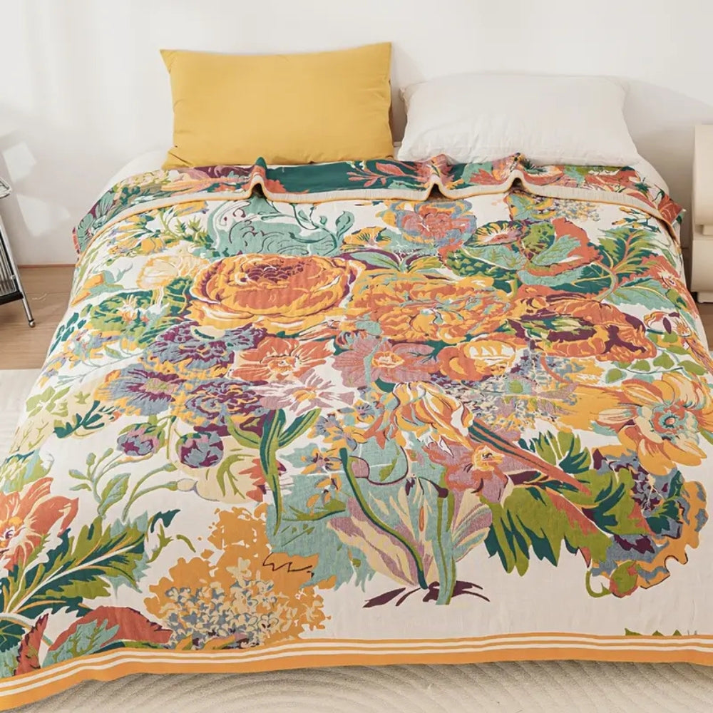 Reversible Jacquard Floral Cotton Blanket