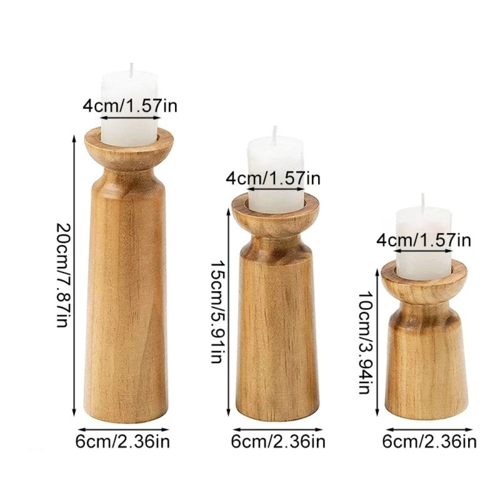 Heirloom Handcrafted Pine Wooden Candle Holders Set of 3