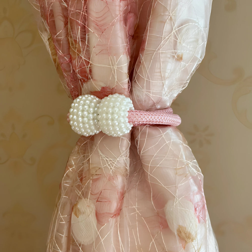 Magnetic Faux Pearl Curtain Tie Backs - 2 Piece Set