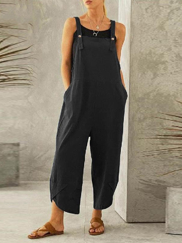 Sleeveless Buttoned Women's Casual Jumpsuit with Pockets