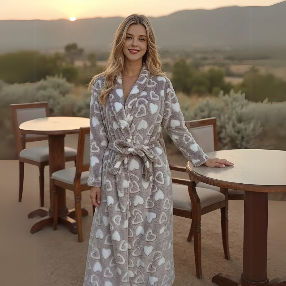 Plush Fleece Bathrobe with Shawl Collar and Pockets